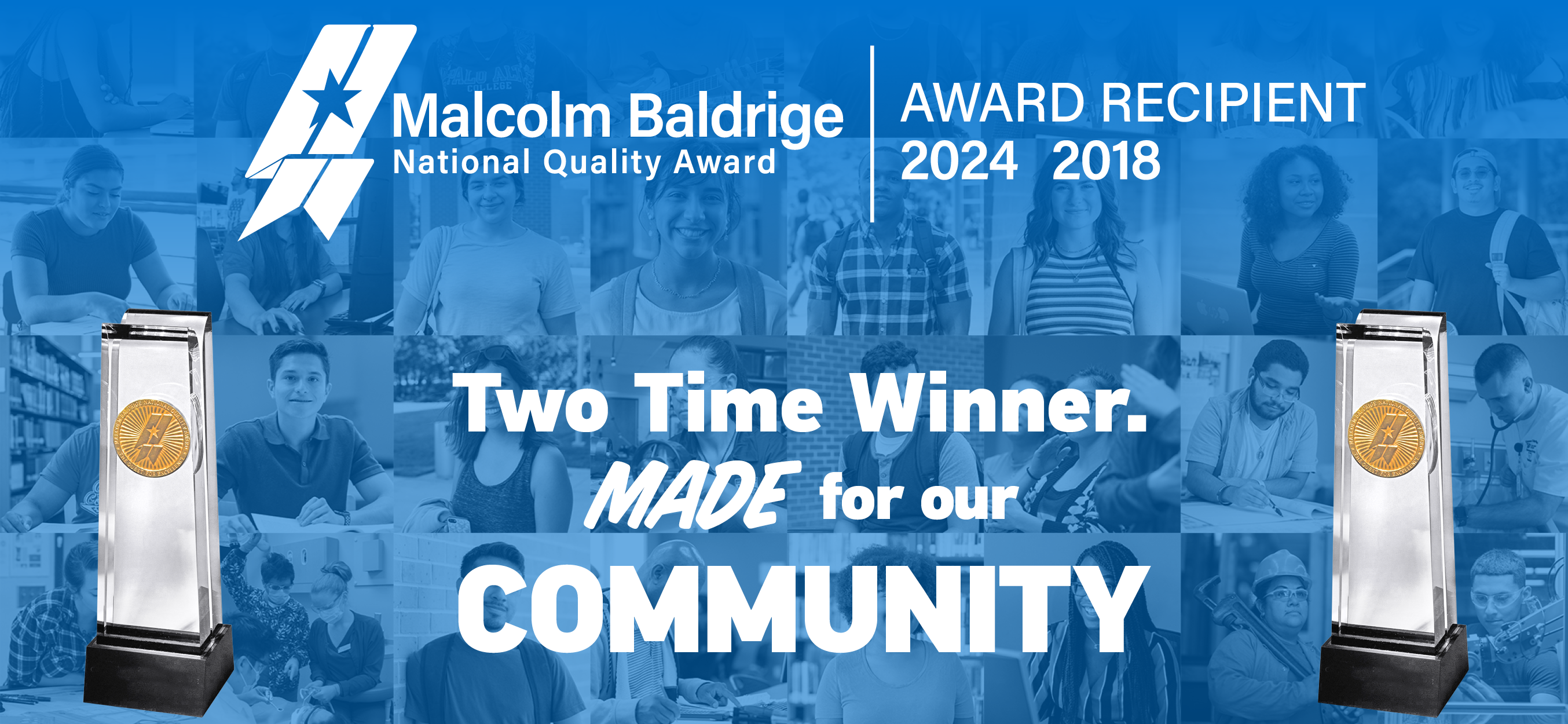 Banner with two Malcolm Baldrige Awards