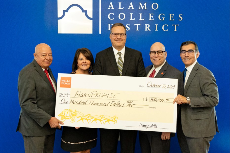 Wells Fargo Presenting Large Check To The Alamo Colleges District